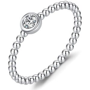 NWT SPARKLY SOLITAIRE BEZEL DIAMOND BEAD RING, GRA CERT, MOISSANITE RING